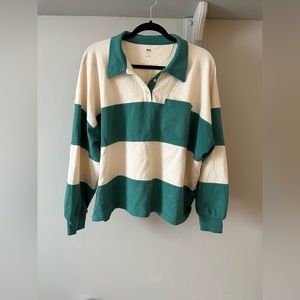 MWL Madewell Rugby Green and White Striped Top Size L